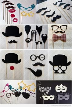 a collage of photos with mustaches, glasses and hats on top of them