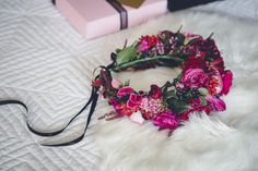 magenta flower crown Laurel Crown, Magenta Wedding, Flower Crown Bride, Rustic Flower Girls, Wedding Party Flowers, Magenta Flowers, Flower Crown Hairstyle, Bridesmaid Inspiration, Unique Wedding Flowers