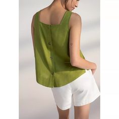 Never Worn, Green Tank, Linen Rayon Blend, Size Small, Buttons All Down The Back. Square Neckline. Green Linen Tank Top For Summer, Green Summer Tops For Everyday, Green Summer Top For Everyday Wear, Green Everyday Tops For Summer, Green Tops For Everyday Summer Wear, Green Everyday Summer Tops, Green Linen Vacation Tops, Green Relaxed Fit Tank Top For Summer, Green Linen Top For Vacation