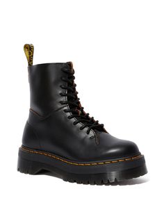 Our Jadon Decon boot has been given a retro revamp. Sky-high with vintage leather, this traditional take on a Docs classic retains all 1460's original details — grooved edges, yellow stitching and heel loop. Amplified with a double-height, towering sole, this utilitarian classic is loaded with Docs DNA. Vintage Smooth is a retro edition of our signature Smooth leather with subtle grained effect and contrast base color. Clean with a damp cloth and care with Dr. Martens Shoe Polish Our Goodyear-we Dr Marten Chelsea, Dr Martens Chelsea Boots, Jadon Platform Boots, Jadon Boots, Black Dr Martens, Expensive Shoes, Shoe Polish, Boots Uk, Black Leather Shoes