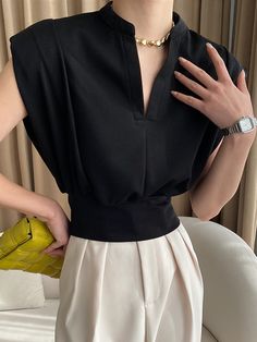 SkuCY-!157997Material30%-50% Polyester , >70%Cotton StyleLoose , Sleeveless FeatureShoulder Pad , Pleated , Solid Color NecklineV-neck OccasionStylish Selection , Leisure Fashion SeasonsSpring , Summer TypeT-Shirts Tops ColorWHITE,BLACKSizeS,M,L Size is smaller than normal. Please consult the size chart we provide for this item's measurements to help you decide which size to buy.Please note: There may be 1-3cm differ due to manual measurement.CMINCHBustWaistTop LengthS886444M926845L967246 Shoulder Pads Fashion, White Off Shoulder Top, Pullover Pattern, Linen Bottoms, Body Outfit, Leisure Fashion, Custom Made Clothing, Sleeveless Tee, Formal Style