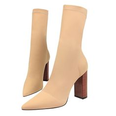 Satin Stretch Block Heel Ankle Boots - SunsetFashionLA Stretch Shoes, Sock Ankle Boots, High Heel Stiefel, Fabric Boots, How To Stretch Shoes, Green Bras, High Heel Ankle Boots, Botas Chelsea, Casual Chique