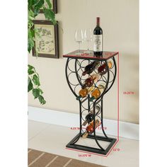 a wine rack with bottles and glasses on it