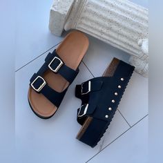 Wedge Sandals New In Box True To Size 2.5 Inch Platform Hight Black Wedge Sandals With Cork-bed Midsoles For Vacation, Black Wedge Heel Footbed Sandals For Summer, Sandals With Platform, Pink Wedges, Women Platform Sandals, Top Moda, Tan Wedges, Brown Wedges, Wedges Style