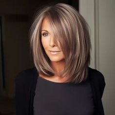 Med Length Womens Haircuts, Hairstyles For Short Necks, Laura Wright Hair, Grey Hairstyles, Long Bobs, Birthday Hair