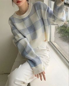 Pastel Plaid, Áo Len Cardigan, Plaid Sweater, Quick Outfits, Pullover Sweater Women, Sweater Women, Winter Outfits Women, Casual Style Outfits, Autumn Fashion Women