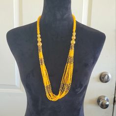 Brand New. Handmade Glass Beads Statement Necklace. Great Quality Faceted Round Beads Necklace For Jewelry Making, Costume Jewelry Long Beaded Necklace With Faceted Beads, Long Costume Jewelry Beaded Necklace With Faceted Beads, Yellow Beaded Necklaces With Faceted Beads For Gift, Yellow Faceted Beads Necklace As Gift, Yellow Faceted Beads Necklace For Gift, Long Beaded Chain Costume Necklace, Costume Jewelry Long Beaded Necklace As Gift, Costume Jewelry Long Beaded Necklace