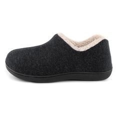 The RockDove Women's Madison Memory Foam House Bootie Slipper is the epitome of comfort. With its plain yet stylish design, these slippers prioritize comfort above all else. The memory sponge insole is both resilient and supportive, molding to the shape of your foot over time for a perfect fit. The sturdy construction ensures long-lasting durability, making these slippers a reliable choice for everyday wear. Treat your feet to the ultimate comfort and relaxation with these reliable and comfortab Black Slip-on Slippers With Arch Support, Comfortable Black Slippers With Rubber Sole, Comfortable Slip-resistant Round Toe Slippers, Comfortable Flat Slippers With Textured Sole, Comfortable Synthetic Slippers With Textured Sole, Comfortable Slippers With Textured Sole, Comfy Black Slip-on Slippers, Comfortable Closed Toe Slip-resistant Slippers, Comfortable Black Slippers With Cushioned Footbed