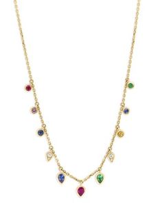 Bloomingdale's Fine Collection Rainbow Sapphire & Diamond Bezel Necklace in 14K Yellow Gold, 18 Rainbow Sapphires, Bezel Necklace, Bezel Diamond, Sapphire Diamond, Sapphire, Yellow Gold, Rainbow, Yellow, Gold