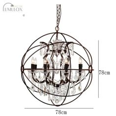 a chandelier with crystal balls hanging from it's center, and measurements for the