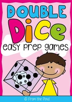 a poster with the words, double dice easy prep games and an image of a boy holding