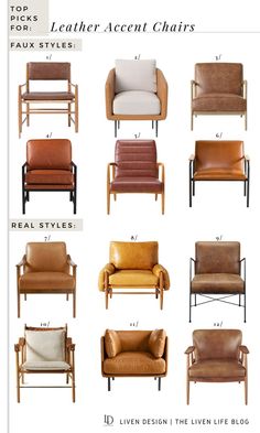 different types of leather accent chairs