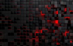 an abstract black and red wallpaper with cubes in the center, as if it was made out of bricks