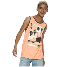 Urban Pipeline Palm Colorblock Tank Top. Chill Days Call For This Men's Graphic Tank From Urban Pipeline. Product Features Crewneck Sleeveless Fabric & Care Cotton, Polyester Machine Wash Imported Available Size: Xl Trendy Tops With Contrast Color And Relaxed Fit, Contrast Color Tops For Summer Streetwear, Casual Tops With Contrast Color For Summer, Sporty Summer Tops With Contrast Color, Summer Sporty Top With Contrast Color, Vacation Cotton Patchwork Tops, Multicolor Tops For Summer Streetwear, Sporty Tops With Color Contrast For Spring, Retro Color Block Tops For Streetwear