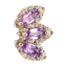 14k Yellow, White or Rose Gold Description & Features: Indulge in opulence. The intricate details of this baroque inspired design will add a touch of elegance to any look. 8.3mm x 5.8mm threaded end with (3) 3mm x 2mm Marquise-Cut Amethyst in Prongs Available in 16 ga. or 14 ga. To shop this collection, click here ★★★★★★★★★★★★★★★��★★★★★★★ Brand: AuAdore Collection: 42175 Material(s): 14k gold, amethyst Item Code: Commonly worn in: cartilage, helix, conch, tragus Search Keywords: 16g, 14g, fan, clu Gold Gauges, Marquise Cut, Tragus, Conch, Helix, Intricate Details, Or Rose, Yellow White, Amethyst