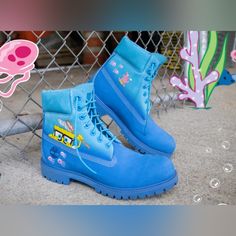 Timberland X Spongebob Boots *Nwt In Box* Color: Bright Blue Size: 6.0 Women's Waterproof Primaloft Extra Laces In Bright Blue Style# Tb 0a22m7 J45 Custom Timberland Boots, Natural Hair Removal, Shoe Ideas, Timberlands Shoes, Timberlands Women, Timberland Shoes, Blue Style, Box Color, Custom Shoes