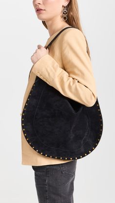 Find ISABEL MARANT ÉTOILE Oskan Hobo Soft Bag on Editorialist. Calfskin suede. Whipstitch trim. Matching zip pouch included. Magnetic snap. Textile lining. Weight: 24oz / 0.68kg. Imported, Tunisia. Measurements: Height: 15.25in / 39cm Length: 17.25in / 44cm Handle drop: 4.25in / 11cm Luxury Hobo Shoulder Bag With Suede Lining, Luxury Hobo Bag With Leather Trim, Isabel Marant Bag, Isabel Marant Oskan Bag, Luxury Pouch-shaped Hobo Bag With Adjustable Strap, Isabel Marant Etoile, Pretty Bags, Zip Pouch, Hobo Bag