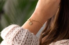 Paperclip Initialed Toggle Bracelet| Custom Paperclip Bracelet The miniature disc toggle bracelet is offered in 14kt Gold Filled | Materials | -Round disc, 14/20 GF 11mm 30 gauge [gold filled, not plated] High quality 14kt Gold Filled 2.8mm Drawn Flat Cable Paperclip {6, 7, 8, or 9 inches} | Details | This bracelet is handcrafted and stamped letter by letter, not machine engraved, making this piece truly unique just for you. How to personalize?  Kindly leave the following in the note to seller b Everyday Chain Bracelet With Toggle Clasp, Everyday Engraved Chain Bracelet, Engraved Chain Bracelet For Everyday Wear, Gift Chain Bracelet With Clasp, Round Bracelet With Toggle Clasp As A Gift, Round Chain Bracelet With Toggle Clasp As Gift, Gold Charm Bracelet Gift With Clasp, Gift Chain Bracelet With Round Clasp, Round Bracelets With Toggle Clasp As Gift