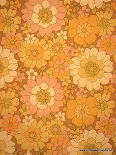 an orange and yellow flowered wallpaper with lots of flowers on it's sides