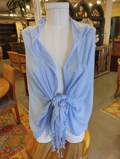 This beautiful baby blue scarf is crafted from soft rayon fabric with fun fringe details. This scarf makes a lovely accessory for people of all ages and genders to make a statement of their own. A scarf is the perfect accessory to take your look to the next level. Enjoy & have fun! We partner with only the very best artisans to help us design and produce true works of art. Dimensions: Approximately 23 x 66 inches Scarves may vary slightly in size Care Instructions: Hand wash in cold water. A Blue Cotton Summer Scarves, Blue Shawl For Summer Beach, Blue Summer Shawl For Beach, Blue Shawl For Beach In Summer, Blue Cotton Scarves, One Size Fits All, Blue Shawl Scarves For Spring, Blue Beach Shawl Scarf, Blue Casual Cotton Scarf, Casual Blue Cotton Scarves