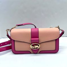 This Beautiful Bag Is Perfect For Spring And Summer. Tags Are Not With It, But It Has Never Been Used. Designer Pink Flap Bag With Detachable Strap, Designer Pink Crossbody Flap Bag, Pink Pouch Flap Bag With Detachable Strap, Coach Rectangular Bag With Adjustable Strap, Pink Coach Clutch Bag, Pink Clutch Shoulder Bag, Pink Flap Bag With Removable Pouch For Shopping, Pink Rectangular Bag With Branded Hardware, Coach Clutch Bags For Daily Use