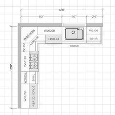 the kitchen floor plan is shown with measurements