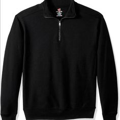 Nwot Long-Sleeve Pullover In Soft 7.2-Oz Ring-Spun Cotton Blend Featuring Quarter-Zip Neckline With Mock Collar Banded Cuffs And Hem Double-Needle Sleeve And Bottom Hems Tag-Free Neck Label Black Half-zip Fleece Jacket, Black Casual Half-zip Fleece Jacket, Casual Black Half-zip Fleece Jacket, Black Fleece Jacket With Zipper Closure, Black Half-zip Fleece Jacket For Fall, Black Crew Neck Fleece Jacket, Black Half-zip Cotton Outerwear, Black Long Sleeve Fleece Jacket With Zipper, Winter Long Sleeve Sweatshirt With Ykk Zipper