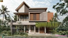 Modern tropical home with lush greenery and spacious balcony Modern Tropical Minimalist House, Tropical Architecture Exterior, Tropical Design House Exterior, Tropical Bungalow House Design, Kerala Architecture Exterior, Modern Tropical House Exterior, Residence Elevation Design, Tropical Home Exterior, Modern Tropical Architecture