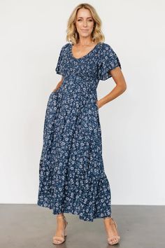 Joanie Smocked Dress | Clove Floral | Baltic Born Church Outfit Women, Floral Maxi Dress Outfit, Smocked Maxi Dress, Dusty Teal, Maxi Dress Outfit, Semi Casual, Baltic Born, Church Outfits, Smocked Dress