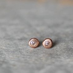 14k rose gold, sterling silver and natural brown diamond post earrings. I melted the little pebbles from a pieces of rich 14k recycled rose gold Rose Gold Single Diamond Earrings For Gift, Rose Gold Birthstone Earrings For Everyday, Everyday Rose Gold Earrings With Birthstone, Hand Forged Rose Gold Sterling Silver Earrings, Tiny Rose Gold Round Earrings, Tiny Diamond Earrings, Buy Gold Jewelry, Lake Oswego, Earrings Rose Gold