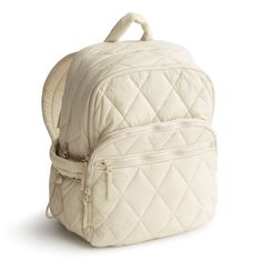 a white quilted backpack on a white background