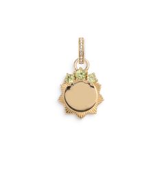 Description Handcrafted in 18 karat yellow gold, this customizable Peridot Engravable Miniature Medallion features a hand-engraved initial at the center topped with three peridots—the birthstone for August.Because we take great pride in our artisanship, these miniature medallions are lovely with or without engraved initial. Details Handcrafted in 18k Yellow Gold Stone weight: 0.276 ct Medallion measures 13mm in width and 14.5mm in height Oval Pushgate available in Smooth or with Pave Diamonds Ov Yellow Gold Jewelry With Polished Tsavorite, Luxury Yellow Gold Peridot Jewelry, Luxury Gold Jewelry With Peridot, Luxury Gold Peridot Jewelry, Heirloom Yellow Gold Peridot Jewelry, Heirloom Peridot Yellow Gold Jewelry, Yellow Gold Polished Peridot Jewelry, Yellow Gold Peridot Jewelry With Polished Finish, Gold Peridot Jewelry With Polished Finish