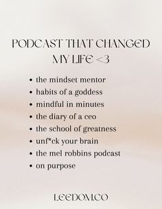 #podcast #toppodcast #podcastlife Affirmation Podcasts, Podcast That Changed My Life, Mindfulness Journal Prompts, Practicing Self Love, Self Care Bullet Journal, Writing Therapy, Get My Life Together, Positive Self Affirmations