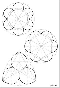 three flower shapes are shown in the shape of circles