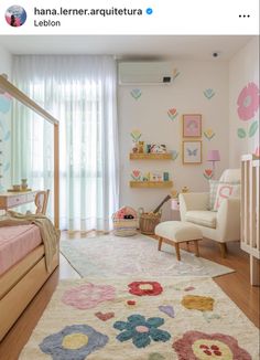 a child's bedroom decorated in pastel colors