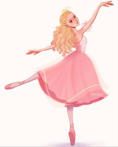 a drawing of a ballerina in pink dress with her arms stretched out to the side