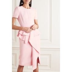 New With Tag, Never Been Worn. Retail Price: $3190. Label Size It38, Us Size 2. From The 2019 Collection By Sarah Burton Pink Short Sleeve With Crew Neck Concealed Zip Closure At Back Fabric: 63% Wool, 25% Silk, 12% Polyamide; Lining 74% Acetate, 26% Silk. Elegant Formal Peplum Midi Dress, Feminine Peplum Evening Dress, Pre-draped Fitted Short Sleeve Dresses, Fitted Short Sleeve Pre-draped Dresses, Fitted Peplum Midi Dress For Formal Occasions, Elegant Peplum Dress With Ruffles, Feminine Fitted Peplum Dress, Formal Peplum Dress With Ruffles, Pre-draped Fitted Work Dresses