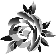 an abstract black and white flower with leaves on the petals is featured in this image