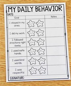 a printable worksheet for the daily behavior game that is on a table