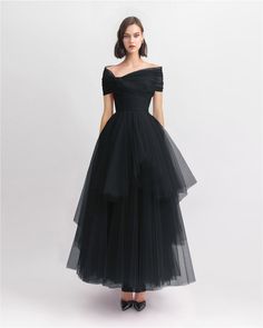 Asymmetrical Tulle Black Dress Tulle Black Dress, Tulle Gowns, Off Shoulder Evening Dress, Formal Style, Asymmetrical Dress, Collar Dress, Cut Design, Elevate Your Style, Tulle Dress