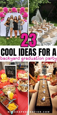 backyard graduation party Outdoor Party Space, Graduation Party Decor Outdoor, Outdoor Themed Graduation Party, Cookout Setup Ideas, Graduation Party Backyard Ideas, Outdoor Graduation Party Food Ideas, Graduation Bonfire Party Ideas, Grad Party Ideas At A Park, Backyard Bbq Graduation Party Ideas