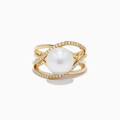 Effy 14K Yellow Gold Cultured Fresh Water Pearl and Diamond Crossover Ring Diamond Crossover Ring, Crossover Diamond Ring, Crossover Ring, Effy Jewelry, Yellow Stone, Fresh Water Pearl, Gold Yellow, Crossover, Fresh Water