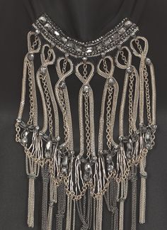 - Black Alberta Ferretti silk blend satin top for woman - Round neckline - Rear button fastening - Sleeveless - Embroidery and necklace accessory includedComposition: 70% Acetate, 30% Silk Embroidery:, 65% Metal, 20% Glass, 10% Cotton, 5% Polyester Evening Beaded Bib Necklaces, Elegant Metal Bib Necklace With Chain Detail, Elegant Metal Bib Necklace With Chain, Luxury Embellished Necklaces For Party, Luxury Embellished Evening Necklaces, Chic Embellished Jewelry For Formal Occasions, Elegant Beaded Bib Necklace For Evening, Elegant Chain Bib Necklace For Party, Elegant Chain Bib Necklaces For Party