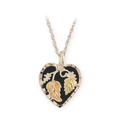 Sterling Silver Black Hills Gold Onyx Foliage Heart II Pendant - Jewelry Elk Ivory, Mt Rushmore, Foliage Design, All Pink, Black Hills Gold, Gold Flats, Black Hills, Colorful Leaves, Onyx Stone