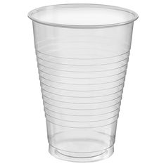 clear plastic cups are stacked on top of each other