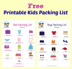 the free printable kids packing list