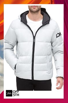 Classic Fit Logo Hooded Puffer Jacket Casual Hooded Puffer Jacket With Ribbed Cuffs, Urban Hooded Puffer Jacket With Ribbed Cuffs, Fit Logo, Hooded Puffer Jacket, Quilted Puffer Jacket, Warm Jacket, Jacket Sale, Winter Wear, Puffer Jacket