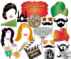 an assortment of party photo booth props