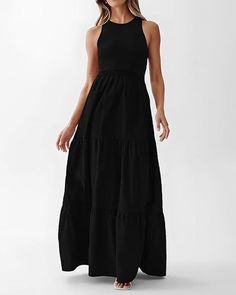 F00246501-302 Black Casual Halter Maxi Dress, Casual Black Maxi Halter Dress, Casual Black Halter Maxi Dress, Sleeveless Cotton Maxi Dress With Lining, Chic Cotton Sleeveless Halter Dress, Chic Cotton Halter Sleeveless Dress, Black Sleeveless Lined Maxi Dress, Sleeveless Black Lined Maxi Dress, Wedding Guest Maxi Dresses