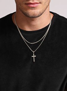 Waterproof Necklace set for men with Large Cross and rope chain Necklaces WE ARE ALL SMITH: Men's Jewelry & Clothing. Man With Cross Necklace, Mens Silver Cross Necklace, Mens Cross Necklace Gold, Men’s Necklaces, Cross Chain Men, Cross Necklace Mens, Chain Cross Necklace, Male Necklace, Cross Necklace Men